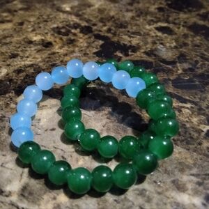 Elegant Green and Blue Beaded Bracelet Set